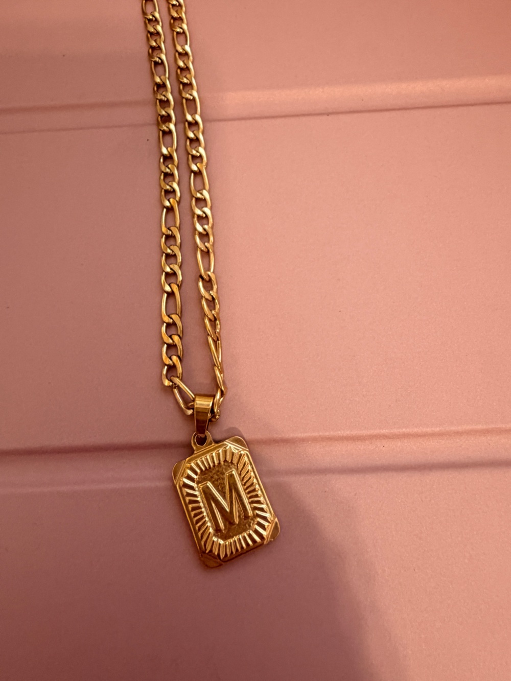 Gold Initial M Pendant Necklace - Chunky Chain NEVER WORN